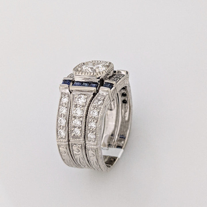 14K WHITE 1.25CTW VVS2 H DIAMOND ROUND (20) SAPPHIRE (8) .33CTW 2-BAND ESTATE SET 10.0 GRAMS