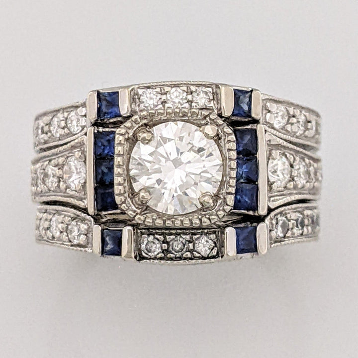 14K WHITE 1.25CTW VVS2 H DIAMOND ROUND (20) SAPPHIRE (8) .33CTW 2-BAND ESTATE SET 10.0 GRAMS