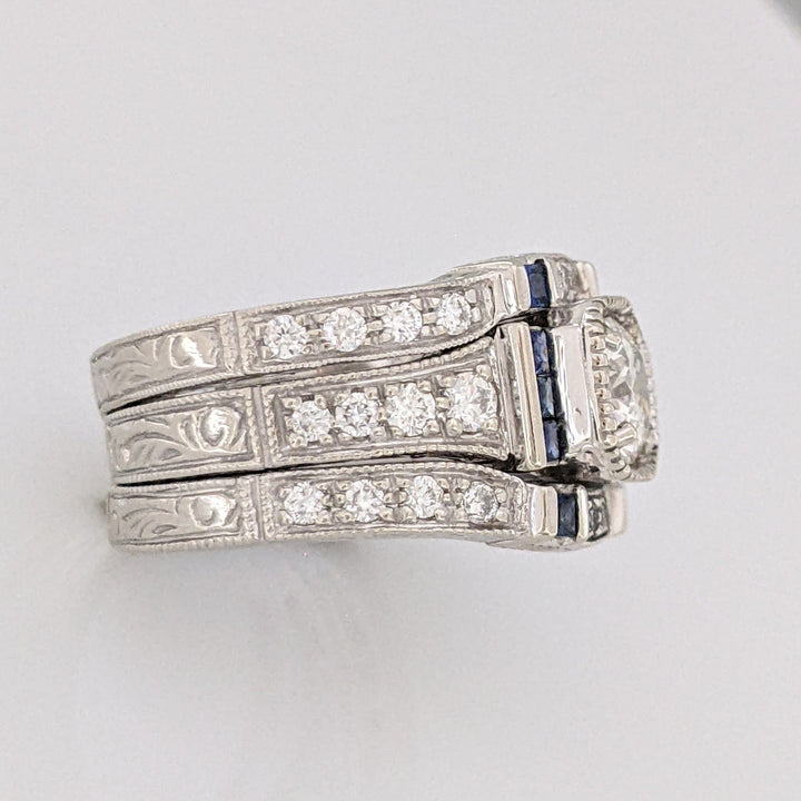 14K WHITE 1.25CTW VVS2 H DIAMOND ROUND (20) SAPPHIRE (8) .33CTW 2-BAND ESTATE SET 10.0 GRAMS