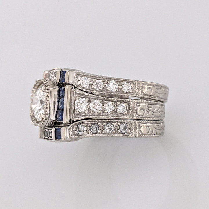 14K WHITE 1.25CTW VVS2 H DIAMOND ROUND (20) SAPPHIRE (8) .33CTW 2-BAND ESTATE SET 10.0 GRAMS