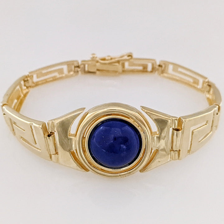 14K LAPIS ROUND 11.5MM AZTEC ESTATE BRACELET 15.0 GRAMS