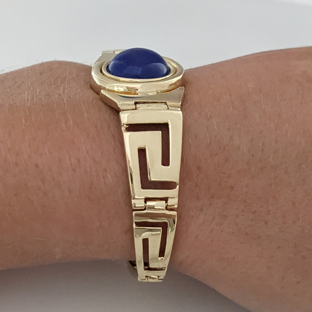 14K LAPIS ROUND 11.5MM AZTEC ESTATE BRACELET 15.0 GRAMS