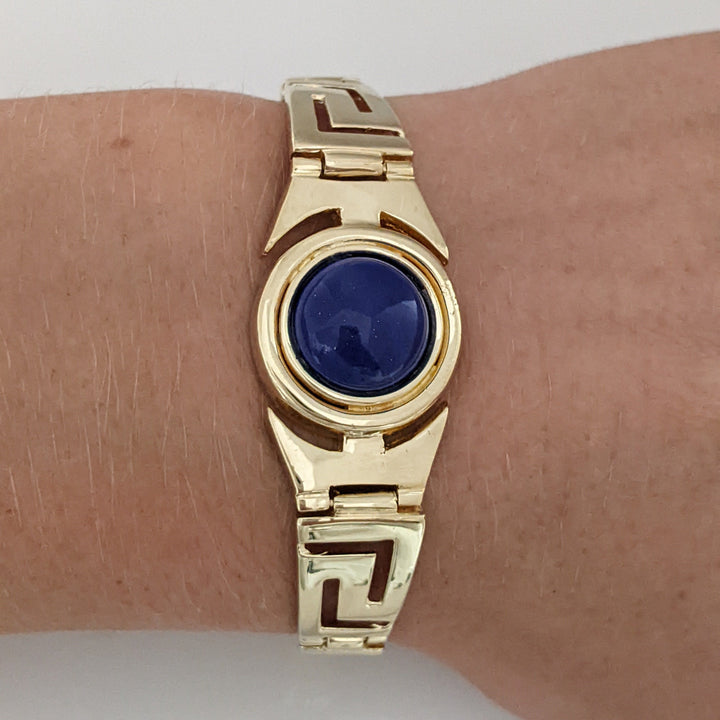 14K LAPIS ROUND 11.5MM AZTEC ESTATE BRACELET 15.0 GRAMS