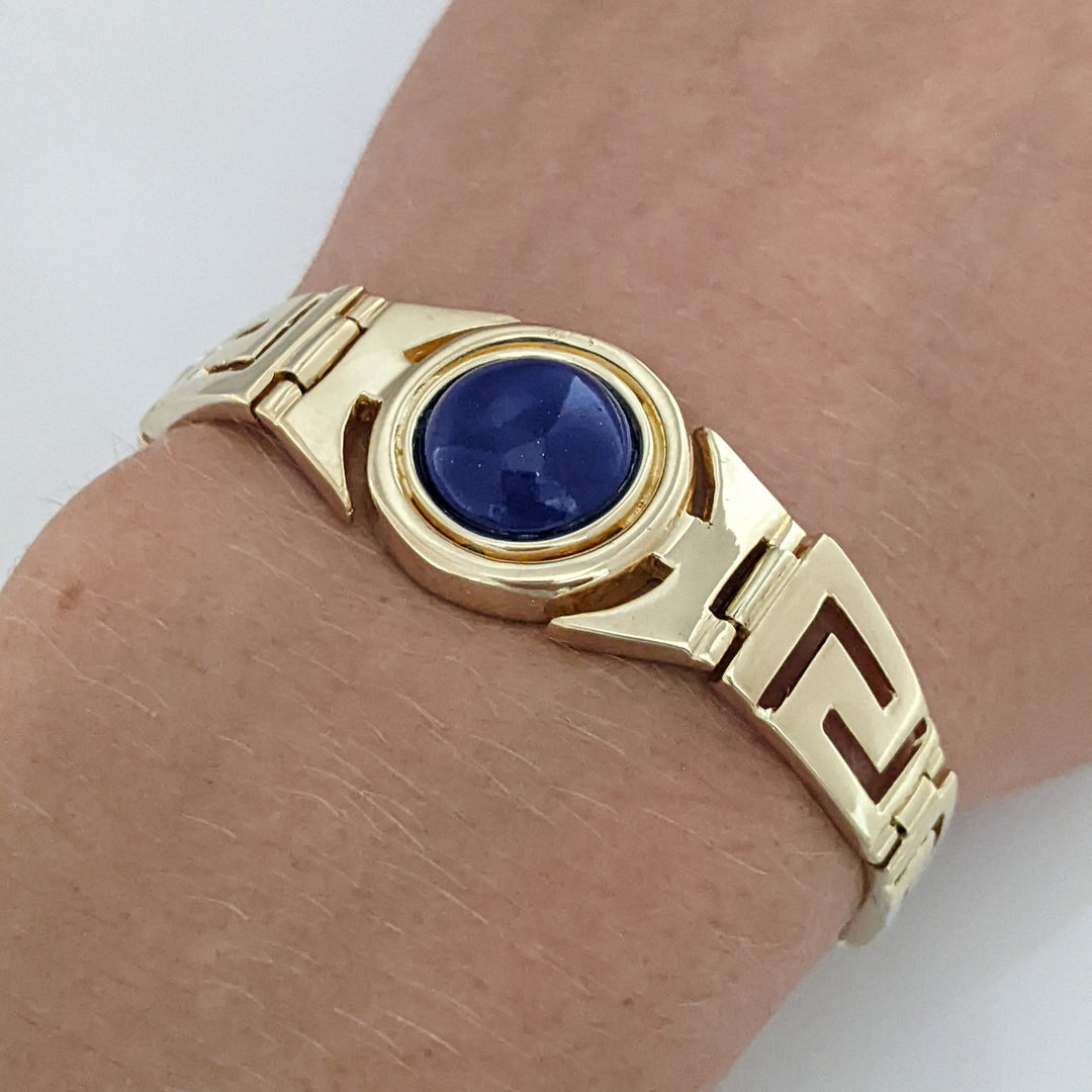 14K LAPIS ROUND 11.5MM AZTEC ESTATE BRACELET 15.0 GRAMS