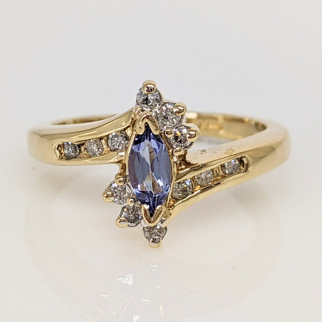 14K TANZANITE MARQUISE 2.75X5.5 WITH .15CTW BYPASS ESTATE RING 2.9 GRAMS