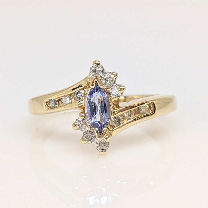 14K TANZANITE MARQUISE 2.75X5.5 WITH .15CTW BYPASS ESTATE RING 2.9 GRAMS