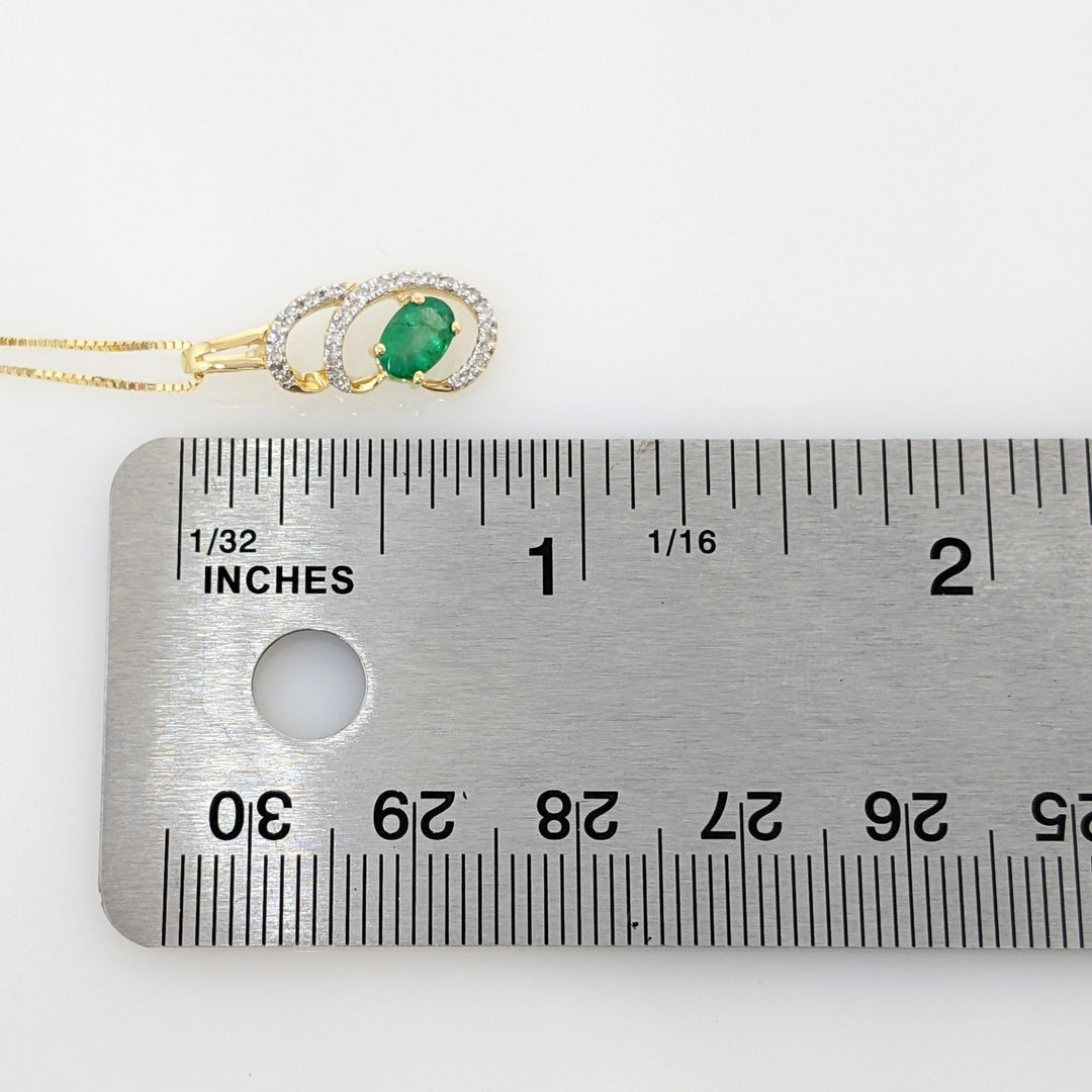 14K EMERALD OVAL 4X6 (3) WITH MELEE SWIRL ESTATE PENDANT, CHAIN, AND EARRINGS SET 5.1 GRAMS