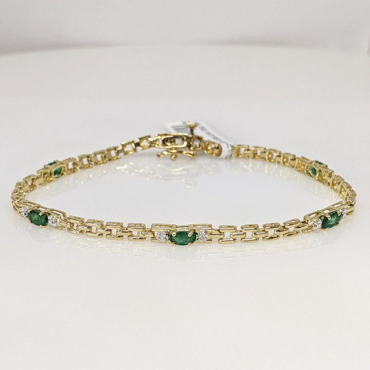 10K EMERALD OVAL (5) 3X5 WITH (2) DIAMOND ESTATE BRACELET 5.6 GRAMS