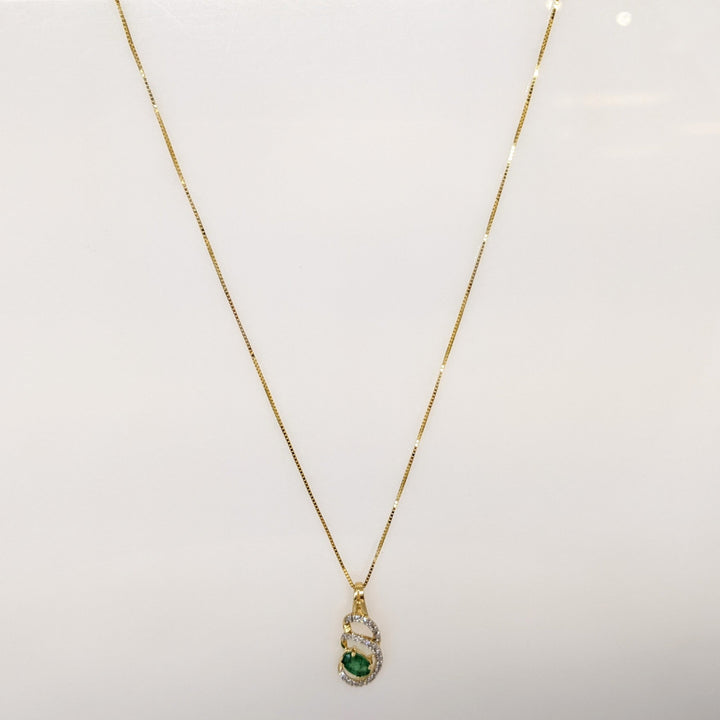 14K EMERALD OVAL 4X6 (3) WITH MELEE SWIRL ESTATE PENDANT, CHAIN, AND EARRINGS SET 5.1 GRAMS