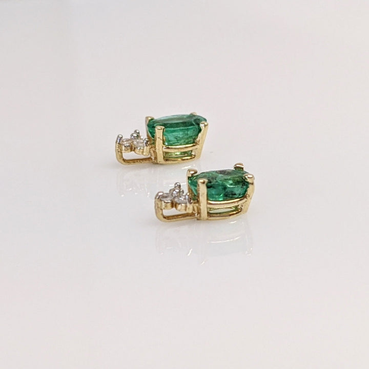 14K EMERALD "C" OVAL 4X6 WITH (6) MELEE ESTATE EARRINGS 1.0 GRAMS