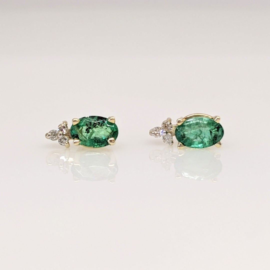 14K EMERALD "C" OVAL 4X6 WITH (6) MELEE ESTATE EARRINGS 1.0 GRAMS