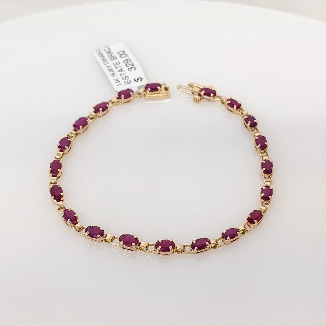 14K RUBY ENHANCED PROMOTION OVAL 3X5 (20) ESTATE BRACELET 5.5 GRAMS