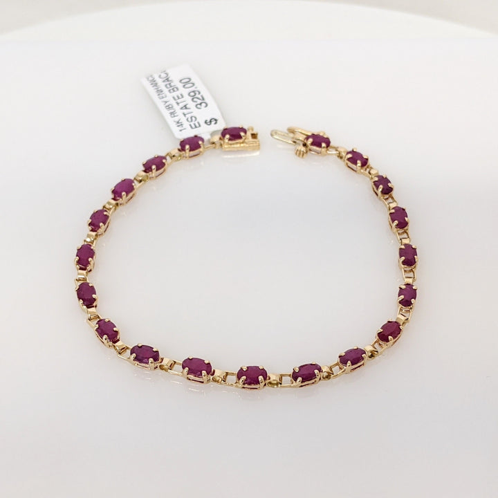 14K RUBY ENHANCED PROMOTION OVAL 3X5 (20) ESTATE BRACELET 5.5 GRAMS