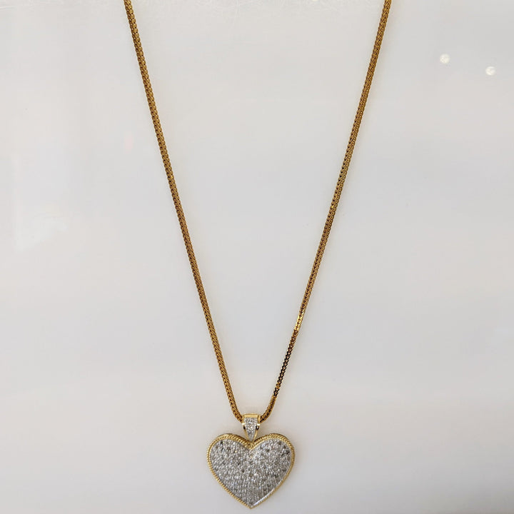 14k 1.31 CARAT TOTAL WEIGHT I2 I DIAMOND ROUND (131) ENCRUSTED HEART PENDANT & CHAIN 9.8 GRAMS