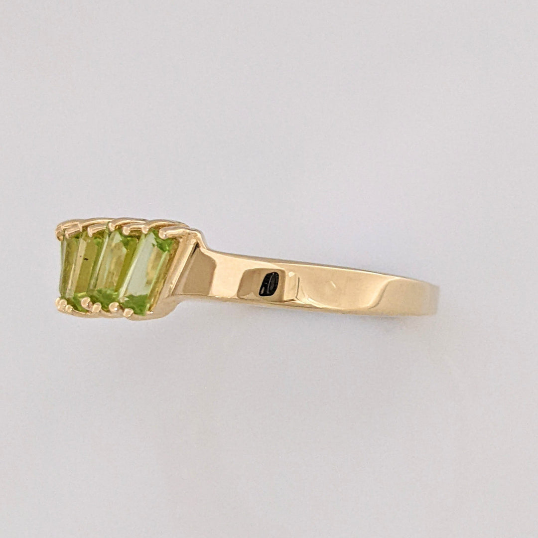 14K PERIDOT EMERALD CUT (7) 2X5 ESTATE BAND 3.4 GRAMS