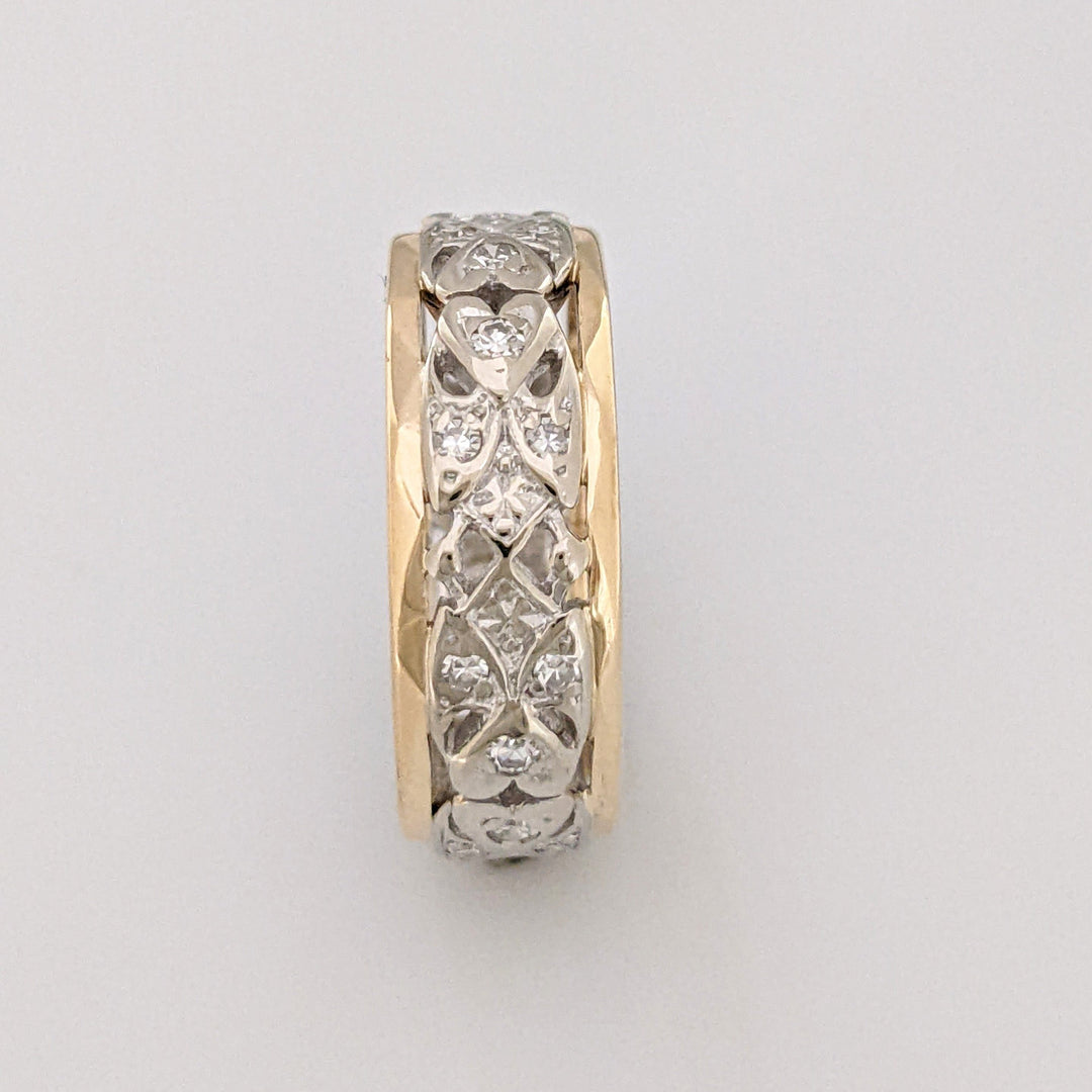 14K TWO TONE .35CTW DIAMOND ROUND (24) OPEN 6.7MM ESTATE BAND 5.1 GRAMS