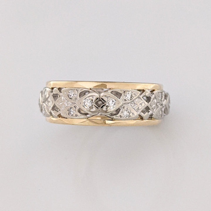 14K TWO TONE .35CTW DIAMOND ROUND (24) OPEN 6.7MM ESTATE BAND 5.1 GRAMS