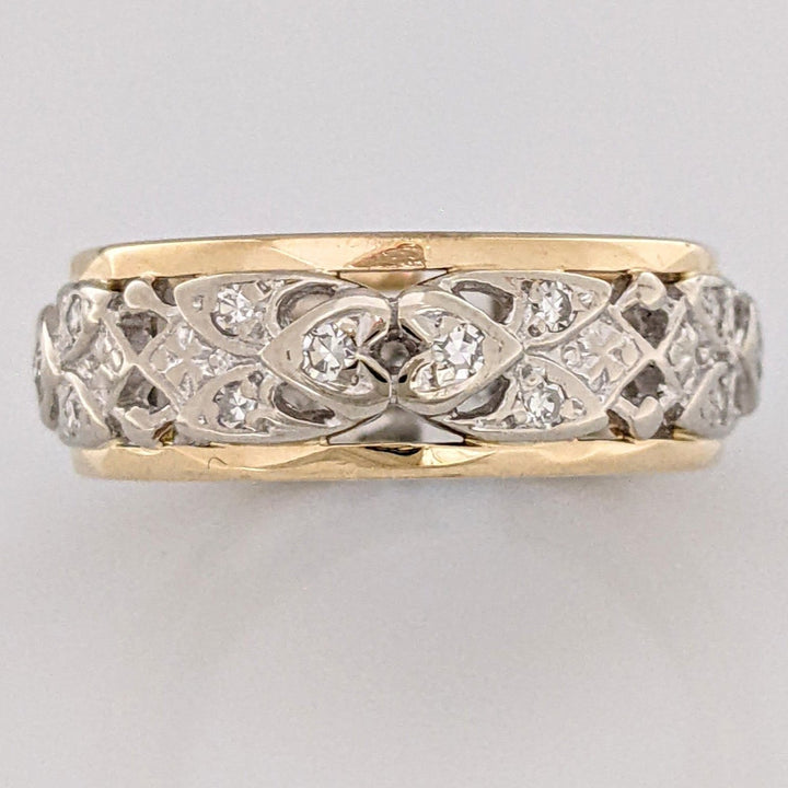 14K TWO TONE .35CTW DIAMOND ROUND (24) OPEN 6.7MM ESTATE BAND 5.1 GRAMS