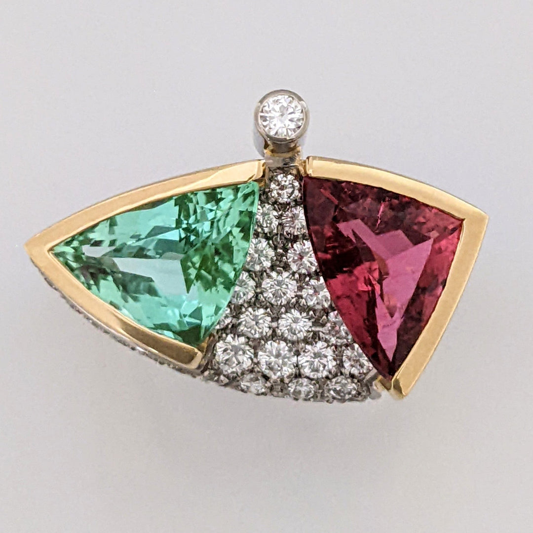 18K PINK/ GREEN TOURMALINE 11MM WITH .84DTW ESTATE RING 10.6 GRAMS