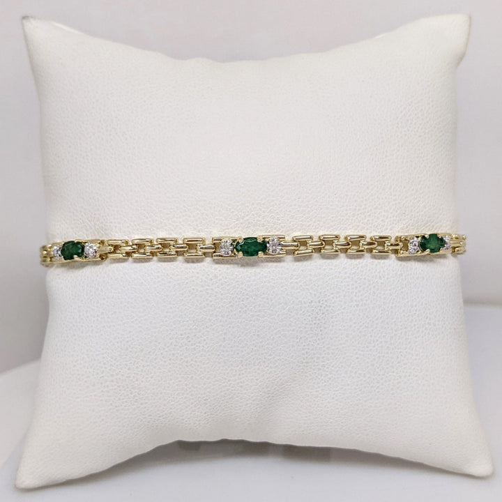 10K EMERALD OVAL (5) 3X5 WITH (2) DIAMOND ESTATE BRACELET 5.6 GRAMS