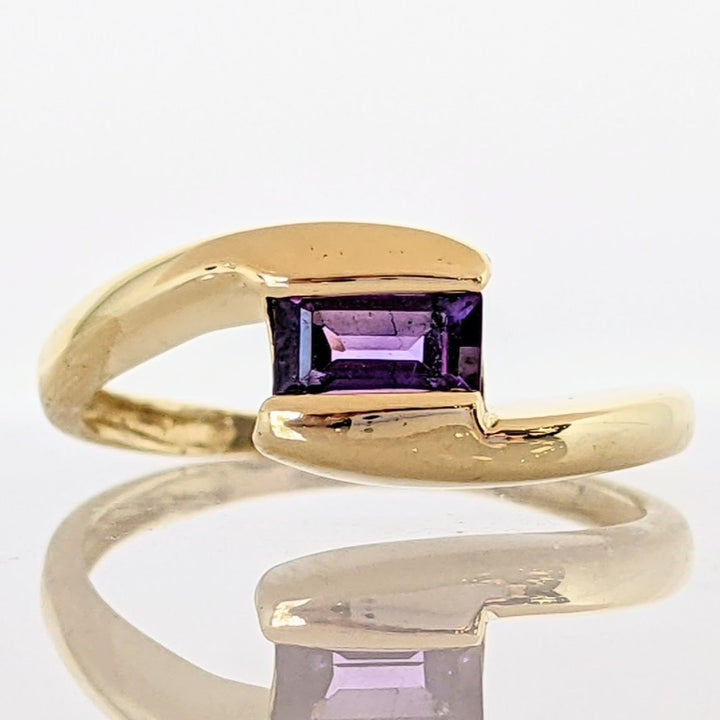 14K AMETHYST EMERALD CUT 3X6MM TENSION BYPASS ESTATE RING 2.1 GRAMS