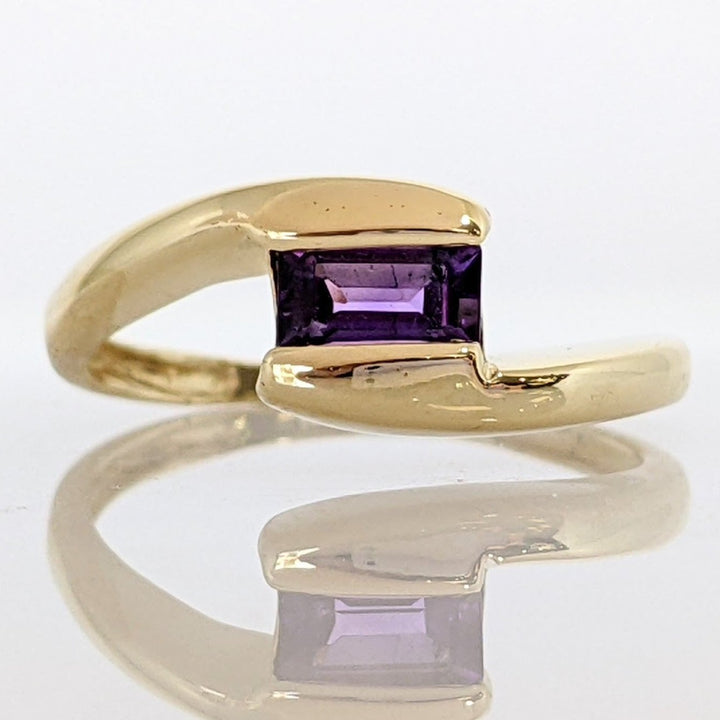 14K AMETHYST EMERALD CUT 3X6MM TENSION BYPASS ESTATE RING 2.1 GRAMS