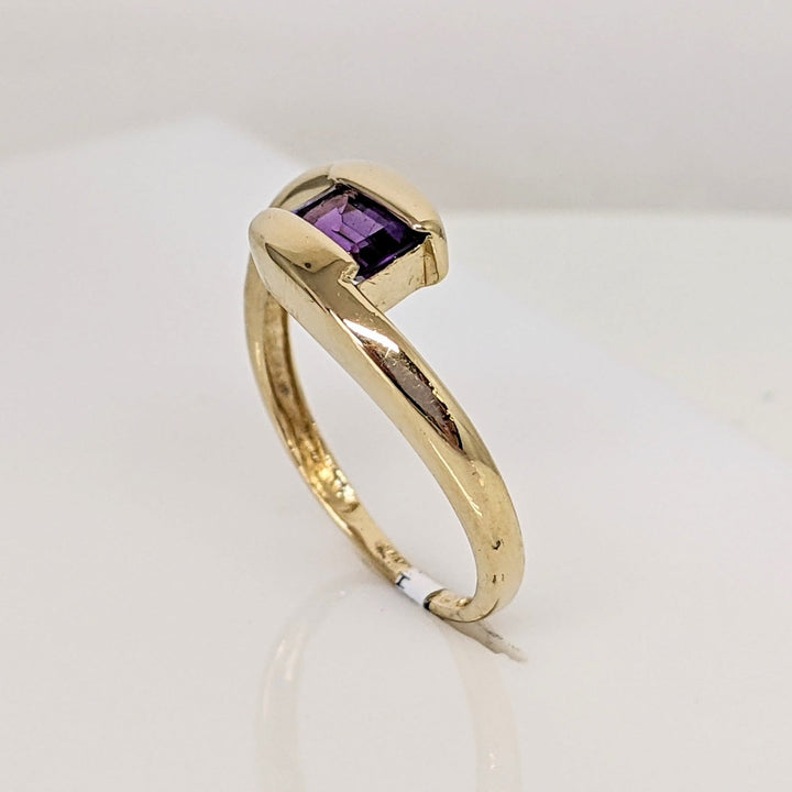 14K AMETHYST EMERALD CUT 3X6MM TENSION BYPASS ESTATE RING 2.1 GRAMS