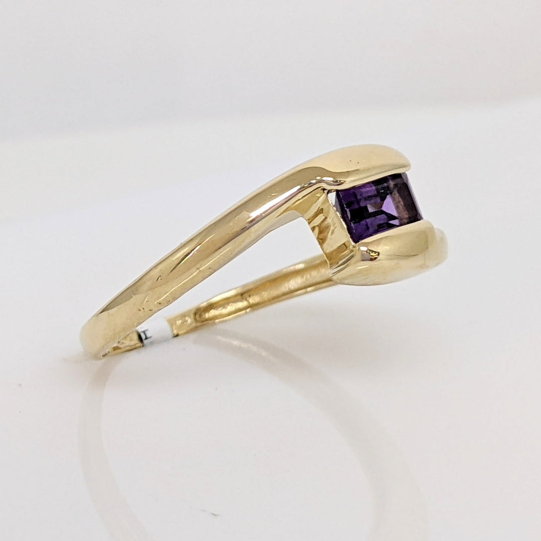 14K AMETHYST EMERALD CUT 3X6MM TENSION BYPASS ESTATE RING 2.1 GRAMS