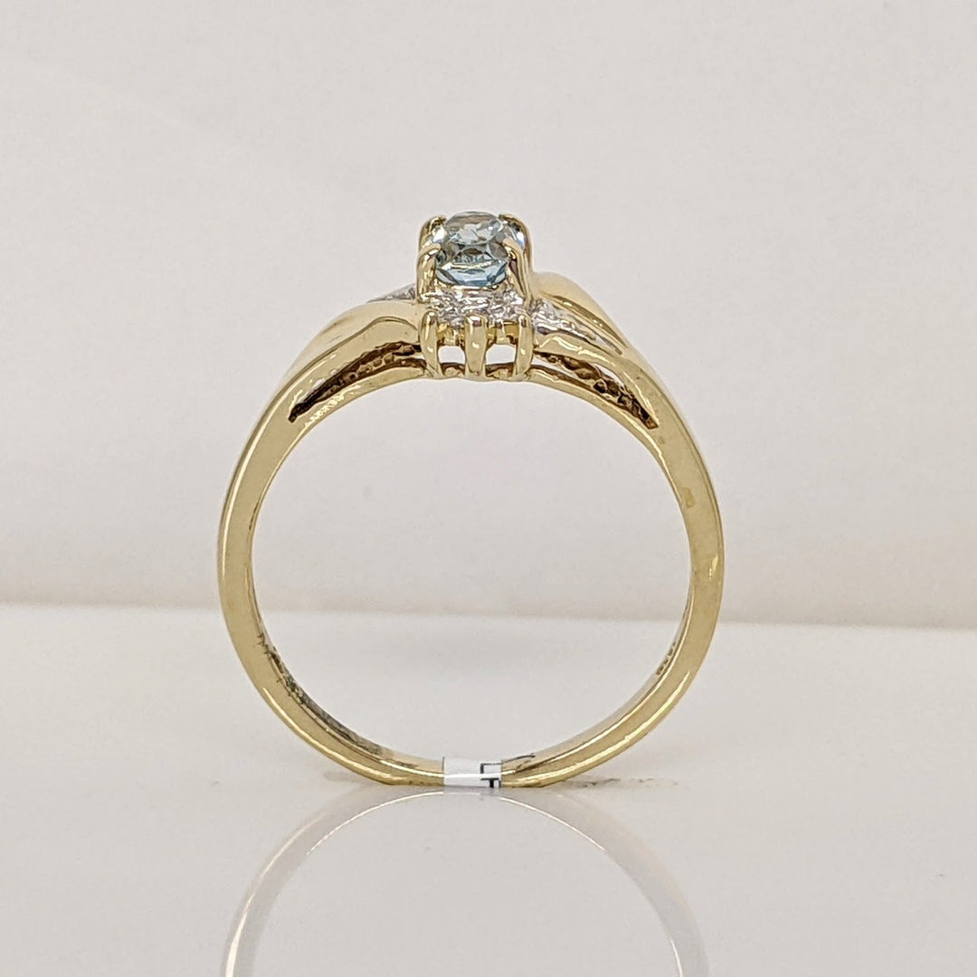 10K AQUAMARINE OVAL 4X6MM WITH (2) DIAMONDS ESTATE RING 2.0 GRAMS