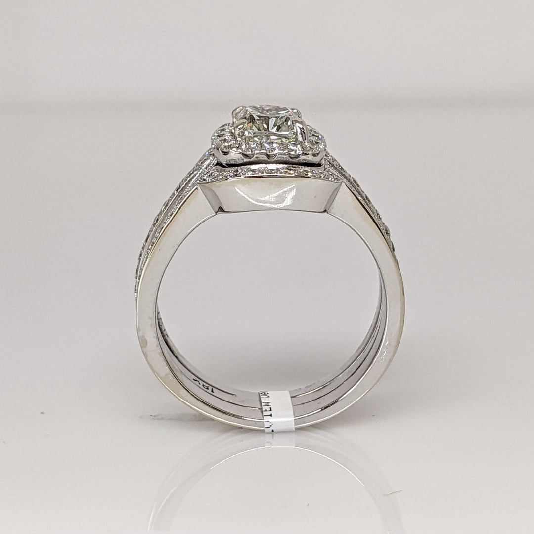 18K WHITE 1.73CTW SI2 J DIAMOND CUSHION CUT WITH (94) ROUND ESTATE RING 9.1 GRAMS