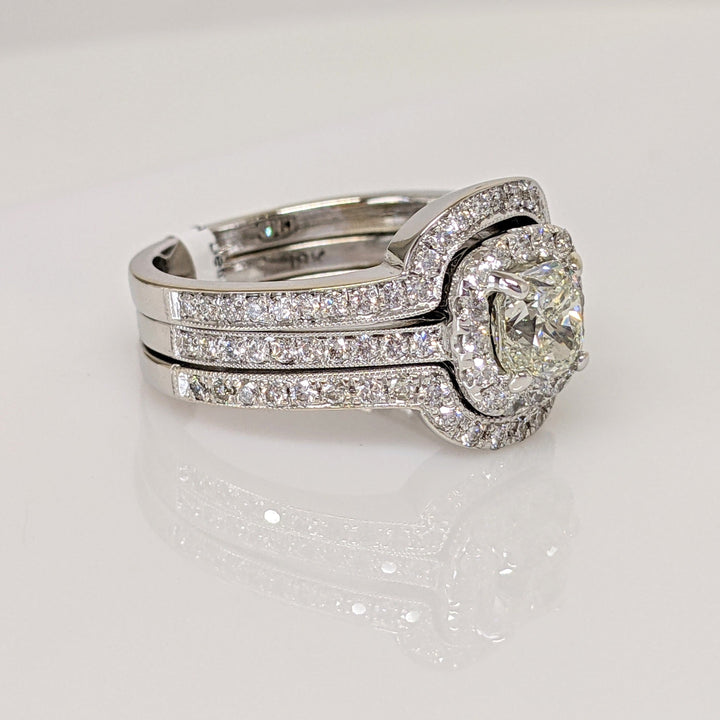 18K WHITE 1.73CTW SI2 J DIAMOND CUSHION CUT WITH (94) ROUND ESTATE RING 9.1 GRAMS