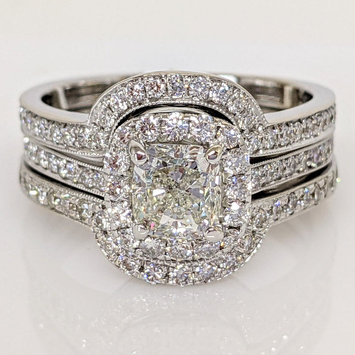 18K WHITE 1.73CTW SI2 J DIAMOND CUSHION CUT WITH (94) ROUND ESTATE RING 9.1 GRAMS