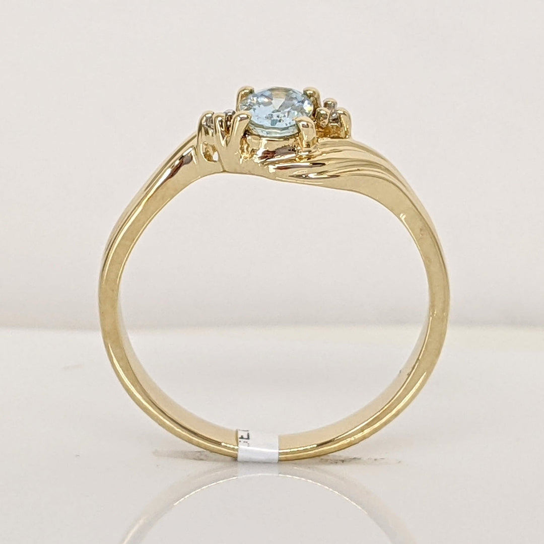 14K AQUAMARINE OVAL 4X6 WITH TWO DIAMONDS ESTATE BYPASS RING 2.2 GRAMS