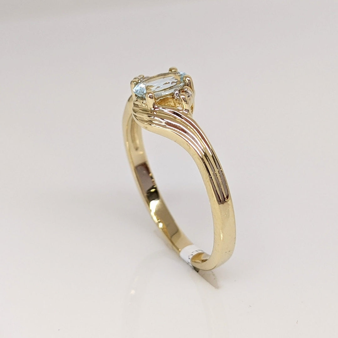 14K AQUAMARINE OVAL 4X6 WITH TWO DIAMONDS ESTATE BYPASS RING 2.2 GRAMS