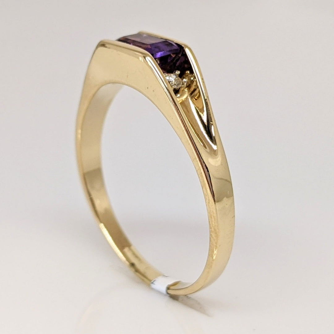 14K AMETHYST EMERALD CUT 4X6MM WITH (2) DIAMONDS ESTATE RING 3.4 GRAMS