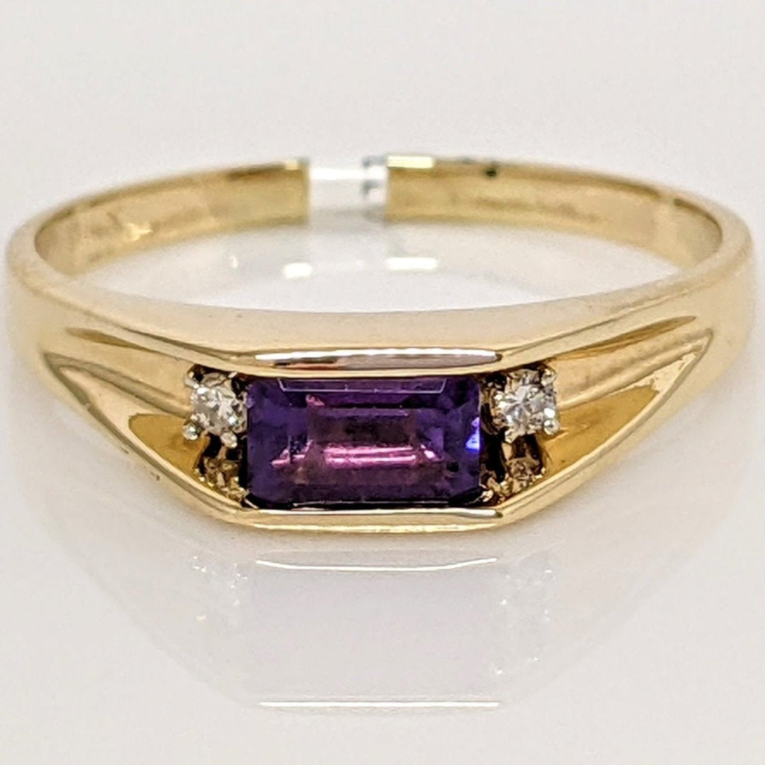 14K AMETHYST EMERALD CUT 4X6MM WITH (2) DIAMONDS ESTATE RING 3.4 GRAMS