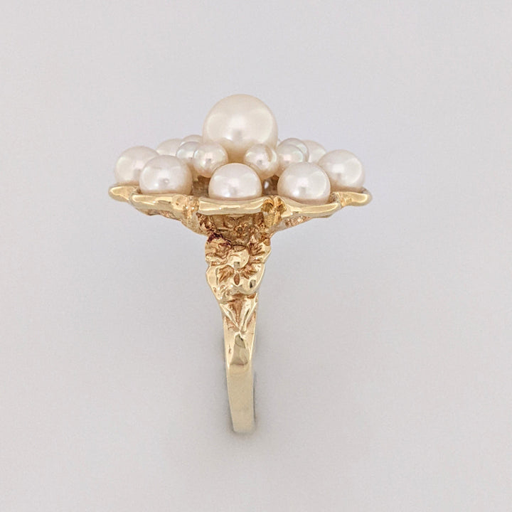 14K PEARL ROUND (17) CLUSTER ESTATE RING 9.5 GRAMS