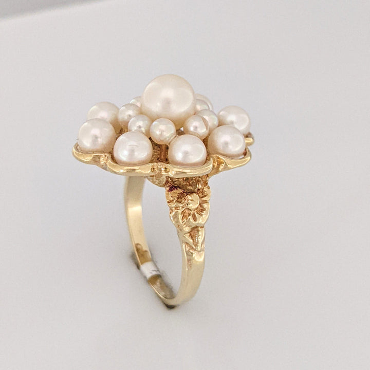 14K PEARL ROUND (17) CLUSTER ESTATE RING 9.5 GRAMS