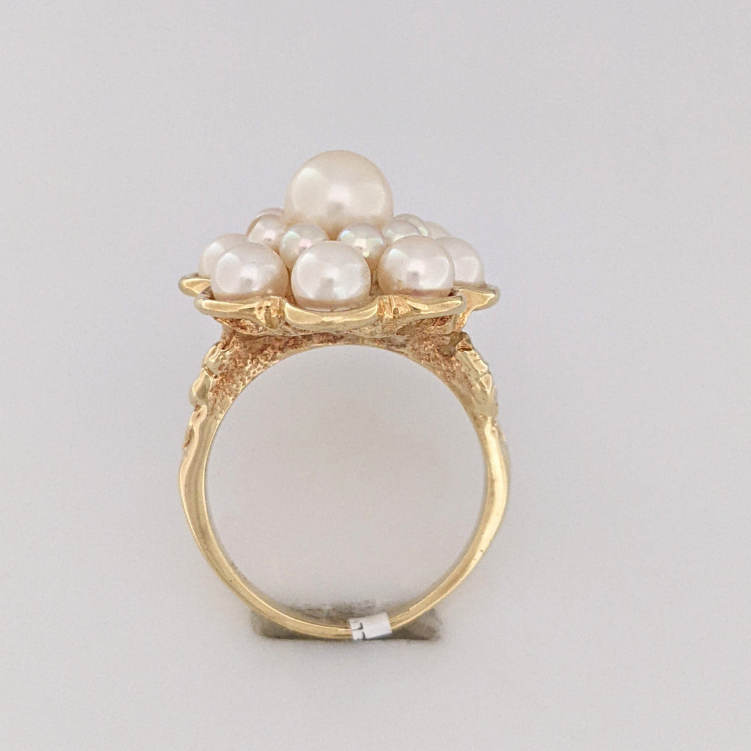 14K PEARL ROUND (17) CLUSTER ESTATE RING 9.5 GRAMS