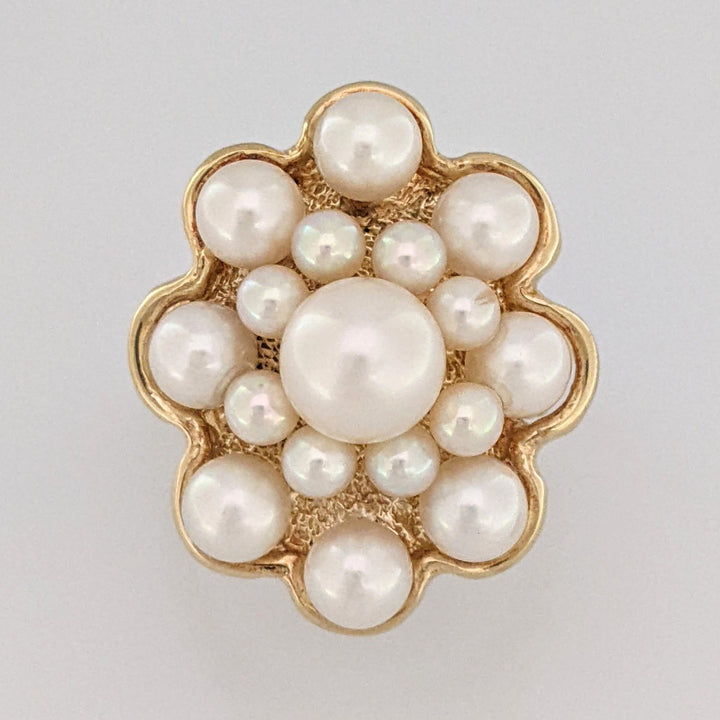 14K PEARL ROUND (17) CLUSTER ESTATE RING 9.5 GRAMS