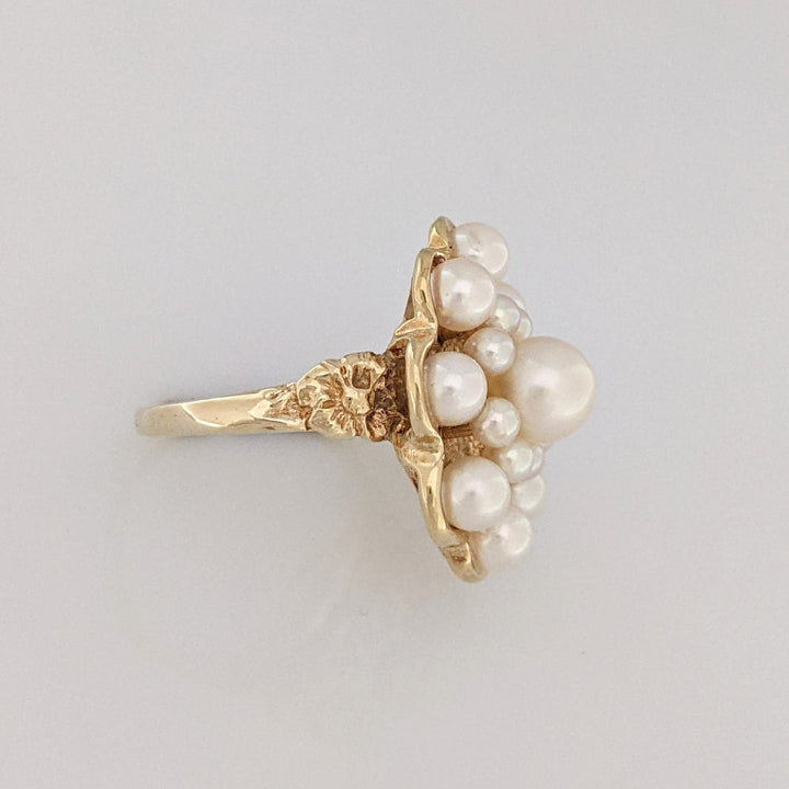 14K PEARL ROUND (17) CLUSTER ESTATE RING 9.5 GRAMS