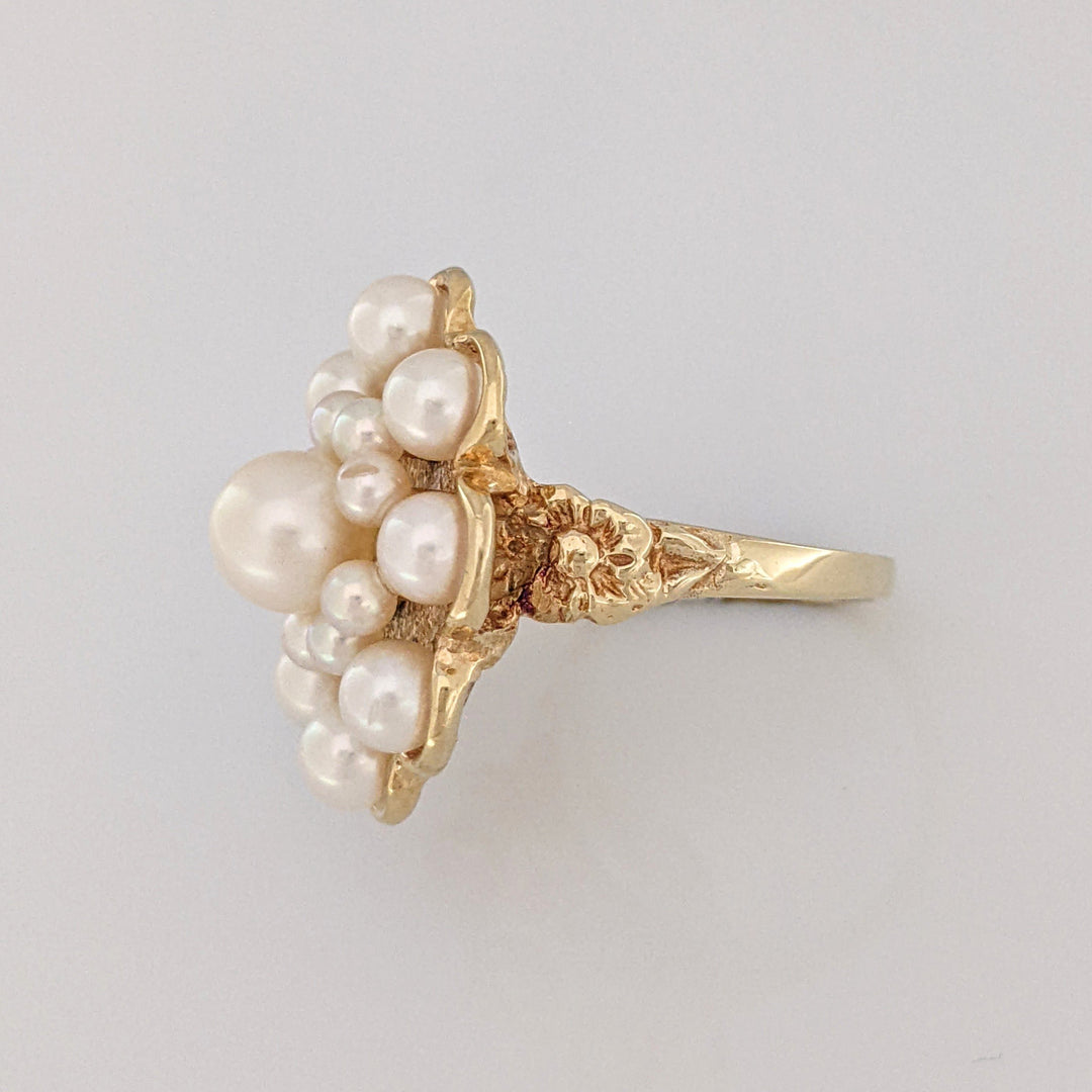 14K PEARL ROUND (17) CLUSTER ESTATE RING 9.5 GRAMS