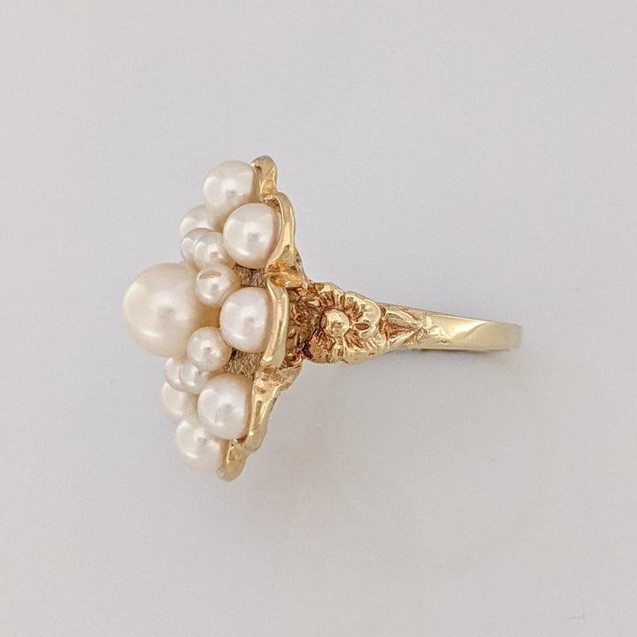 14K PEARL ROUND (17) CLUSTER ESTATE RING 9.5 GRAMS