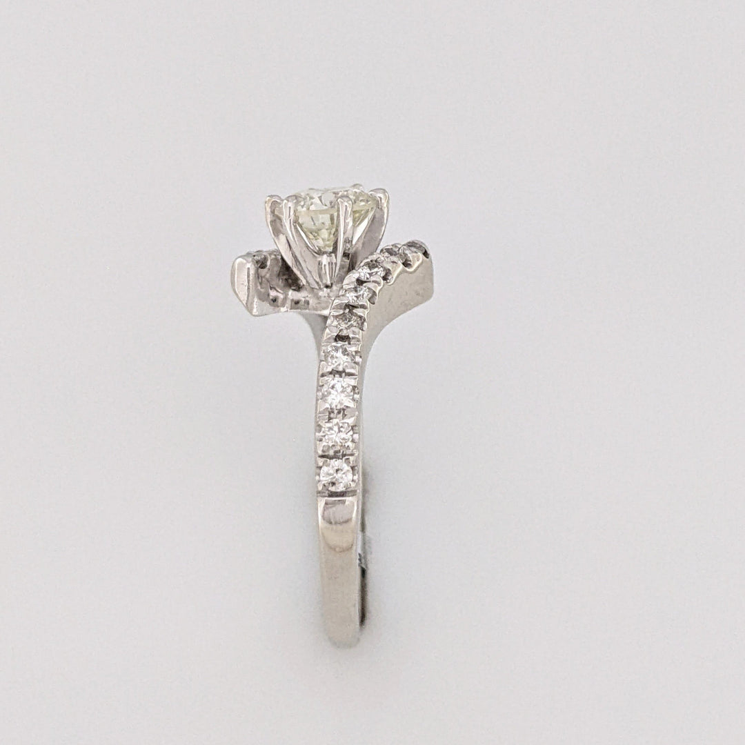 14K WHITE .95CTW VS2 N DIAMOND ROUND (19) BYPASS ESTATE RING 3.5 GRAMS