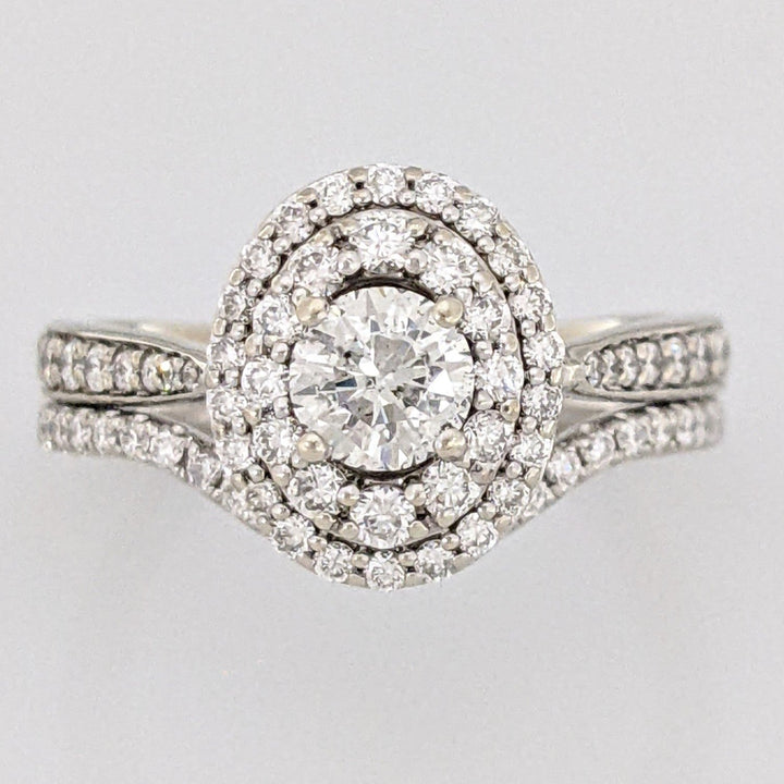 14K WHITE 1.11 CARAT TOTAL WEIGHT I1 I DIAMOND ROUND (77) ESTATE HALO RING 4.7 GRAMS