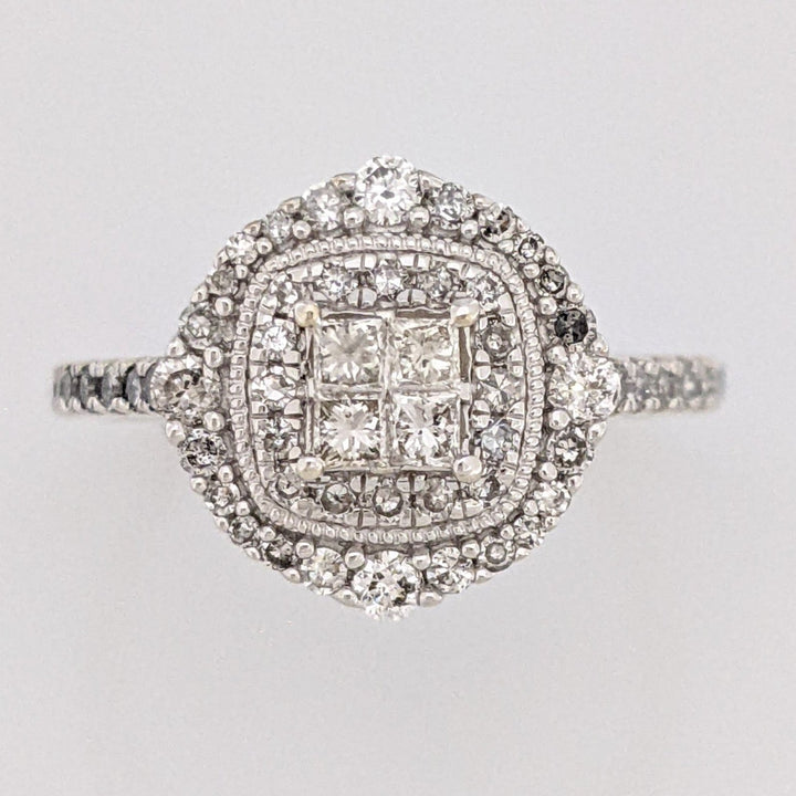 10K .66CTW SI2-I1 H-L DIAMOND PRINCESS CUT (4) ROUND (54) ESTATE RING 3.5 GRAMS