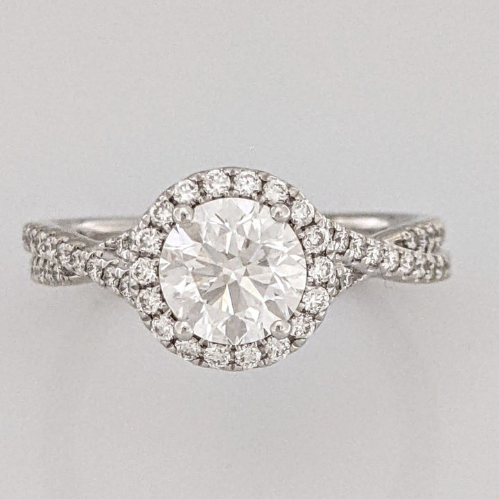 14K WHITE 1.34 CARAT TOTAL WEIGHT VVS2 D DIAMOND ROUND (75) HALO TWIST ESTATE RING 4.1 GRAMS