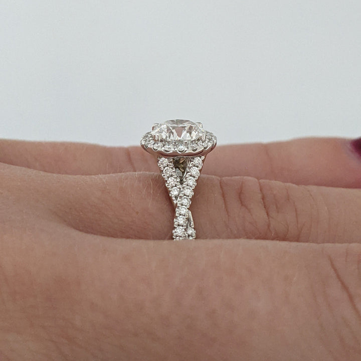 14KW 1.34CTW VVS2 D DIAMOND ROUND (75) HALO TWIST ESTATE RING 4.1 GRAMS