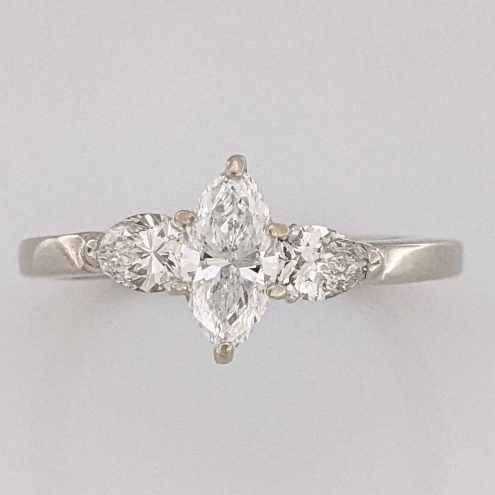 14K WHITE .98CTW SI2 H DIAMOND MARQUISE (1) PEAR (2) ESTATE RING 2.7 GRAMS