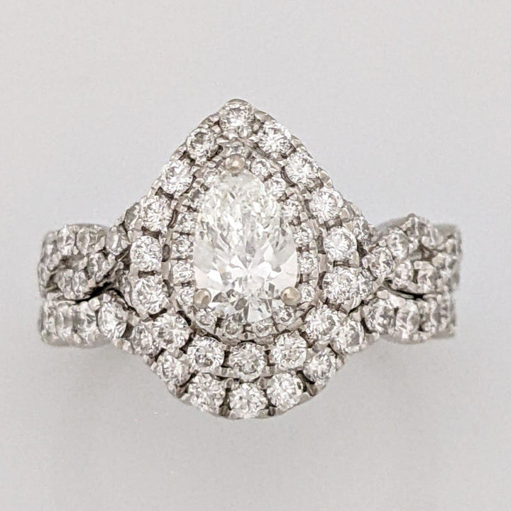 14K WHITE 1.76CTW I1 I DIAMOND PEAR (1) ROUND (84) ESTATE RING 6.1 GRAMS